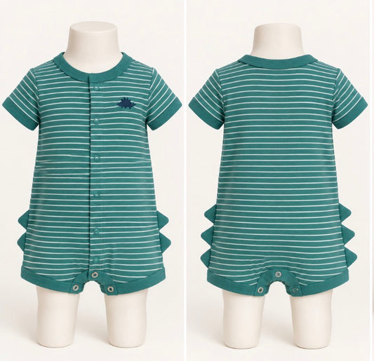 Carter’s Baby Boys Green Striped Dinosaur Romper Size 6 Months