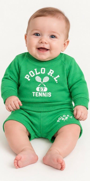Polo Ralph Lauren Baby Boy Tennis Fleece Sweatshirt Short Set 3M Green