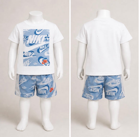 Nike Baby Boys White Logo-Print Shirt & Blue Shorts 2-Piece Set Size 12mons