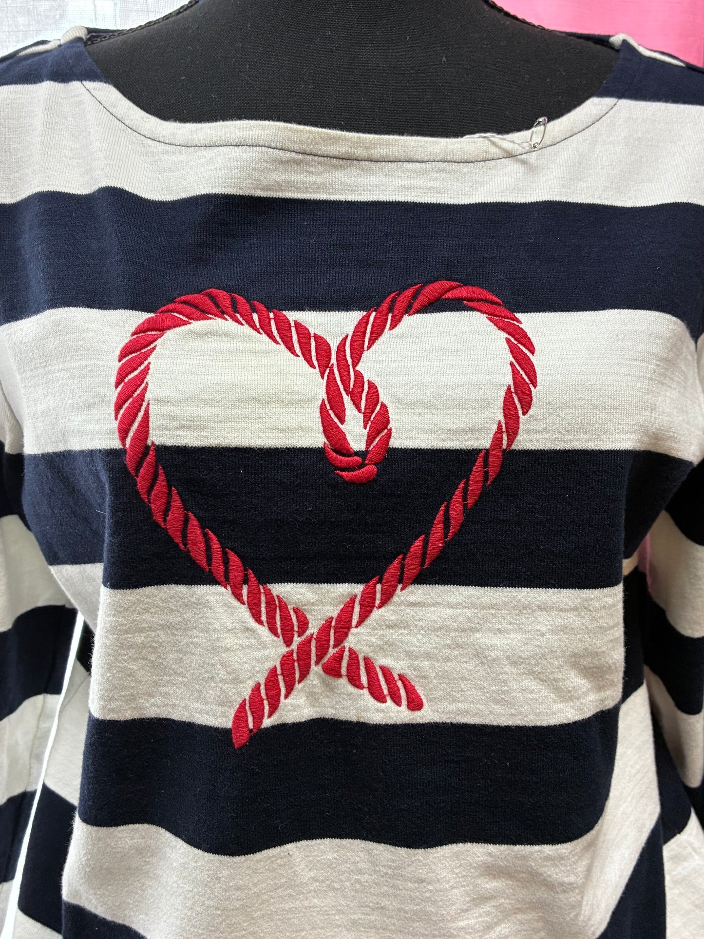 Authentic Talbots Nautical Stripe Rope Heart Boat Neck Top Women Size Medium