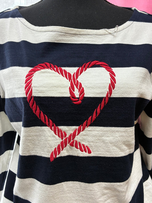 Authentic Talbots Nautical Stripe Rope Heart Boat Neck Top Women Size Medium