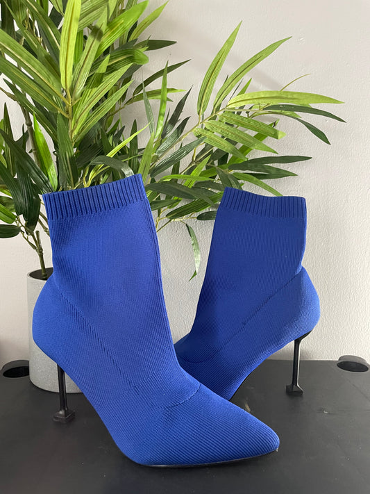 Blue Knitted Mid Calf Boots w/ Black Heel~Size 10~ Great Condition