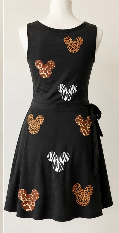 Women’s Black Animal-Print Mickey Silhouette Sleeveless Dress Size M/L