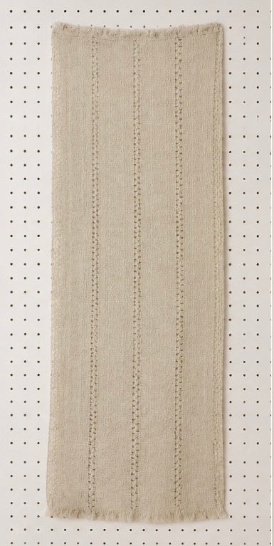 Cream Open-Weave Woven Scarf Wrap with Fringe
