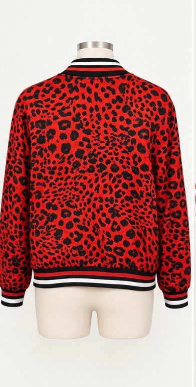 Ashley Stewart red leopard print satin bomber jacket- Size Large