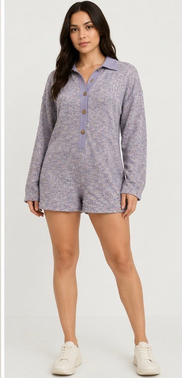 Fashion Nova Lazy Sundays Sweater Romper Purple Combo Size Large NWT