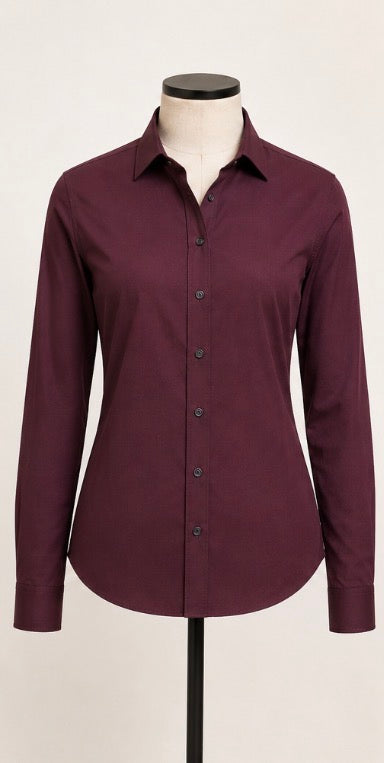 Express Performance Women’s Burgundy Slim-Fit Button-Down Shirt – Medium