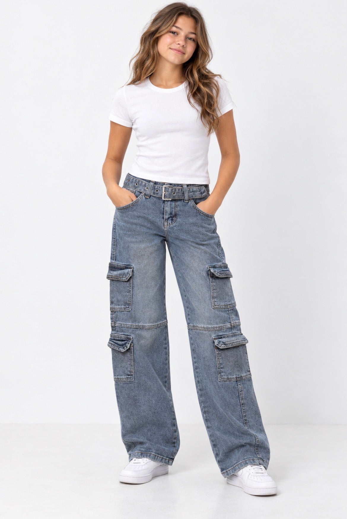 Red Bottom Cargo Jeans Pants with Belt Size 16