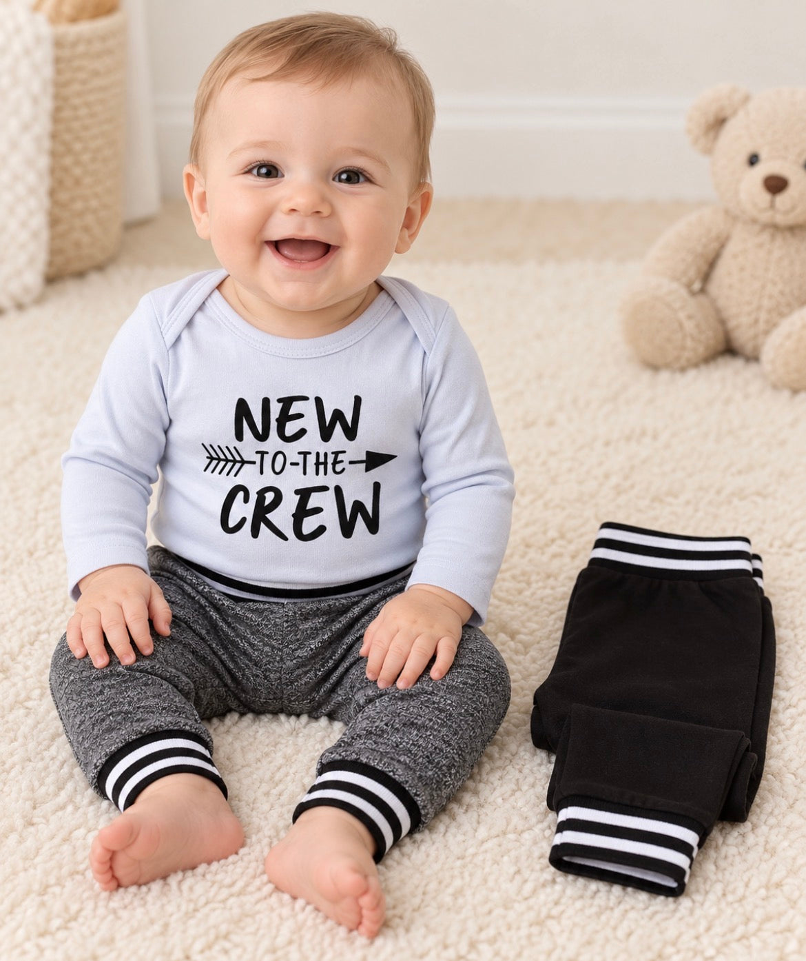 3pc New To The Crew Baby Bodysuit and Pants Set -Size 6 Months Boys Size 6mons
