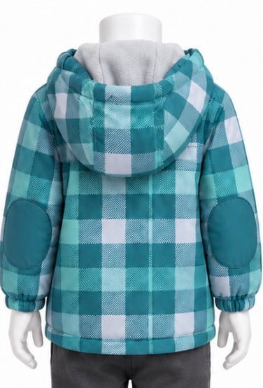 Girls Teal Plaid Fleece-Lined Hooded Jacket Size 2T
