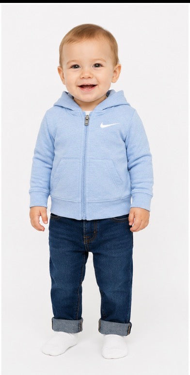 Nike Baby 24M Light Blue Full-Zip Swoosh Hoodie