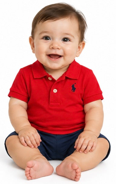 Polo Ralph Lauren Baby Red Navy Pony Polo Shirt 9 Months NWT