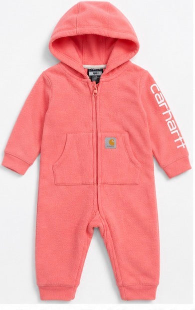 Carhartt Baby Girls’ Coral Pink Hooded One-Piece Jumpsuit – 24M