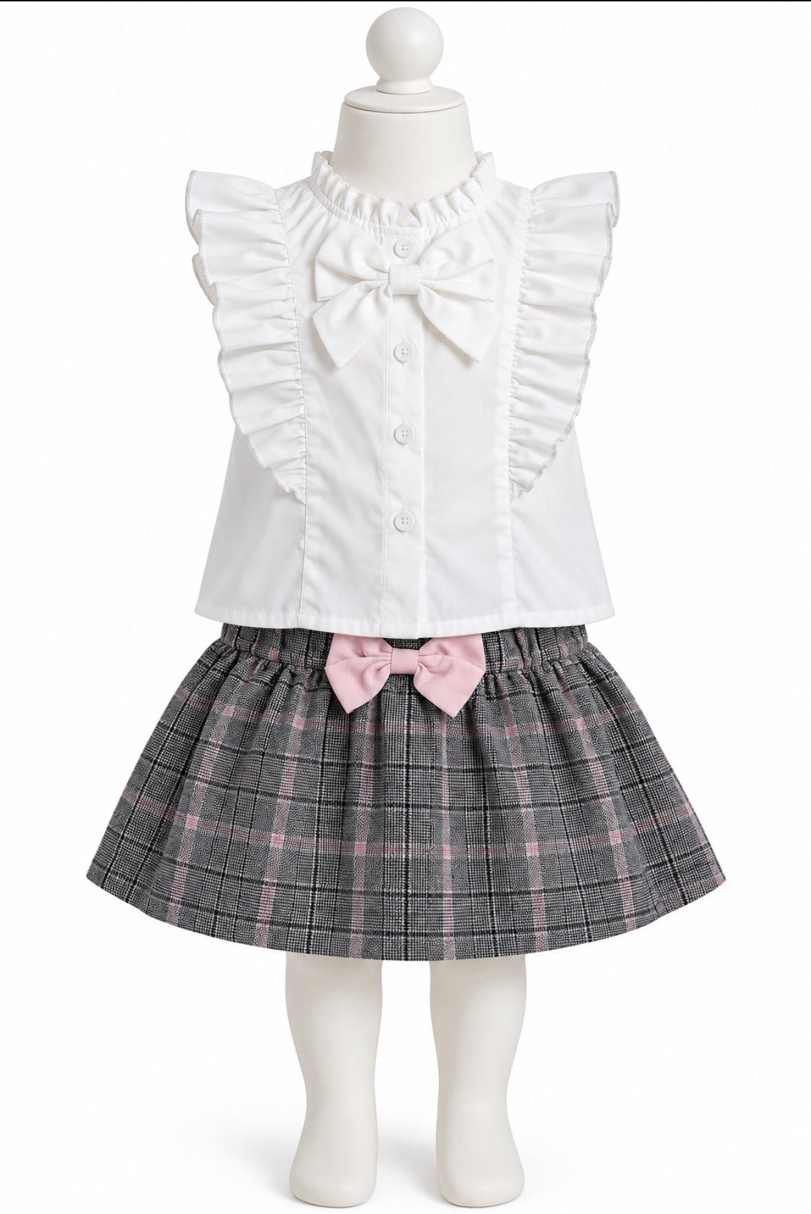 Girls 2pc White Ruffle Top & Plaid Skirt Set Size 18-24mons