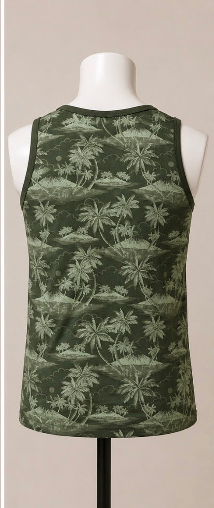 The Children’s Place Boys Size 14 Green Tropical Palm Tree Tank Top