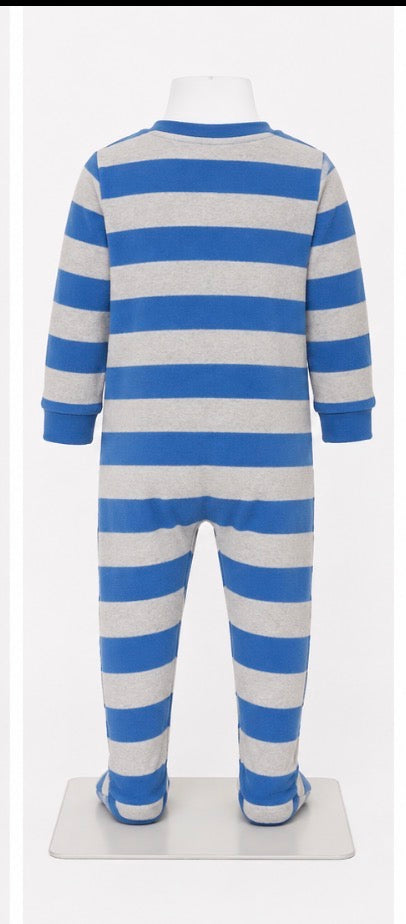 Carter’s Boys Blue & Gray Striped Dinosaur Fleece Footed Pajamas- Size 24mons
