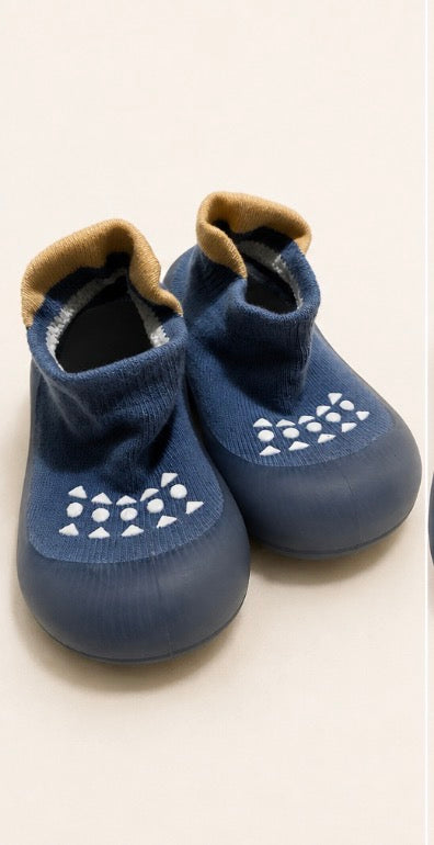 Baby Boys Blue & Tan Non-Slip Sock Shoes First Walkers (6-12mons)