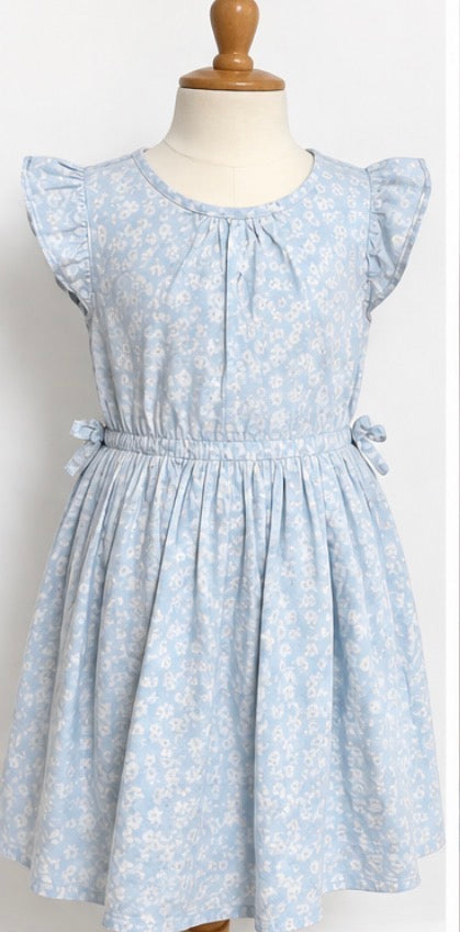 Carter’s Kid Girls’ Light Blue & White Floral Flutter Sleeve Dress – Size 10A