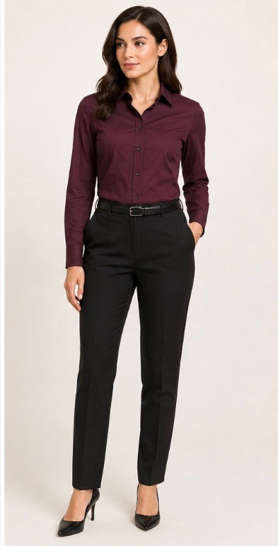Express Performance Women’s Burgundy Slim-Fit Button-Down Shirt – Medium