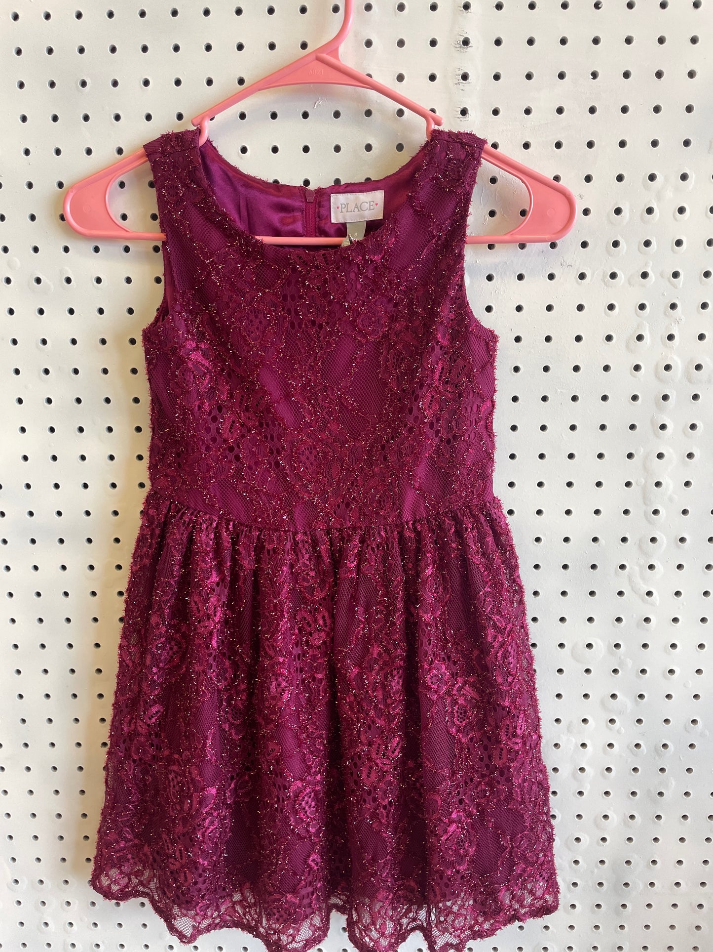Children Place Girls Shimmer Lace Dress - Burgundy Size 8