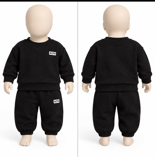 Kith Baby Black Logo Sweatshirt Jogger Set 3–6 Months NWT