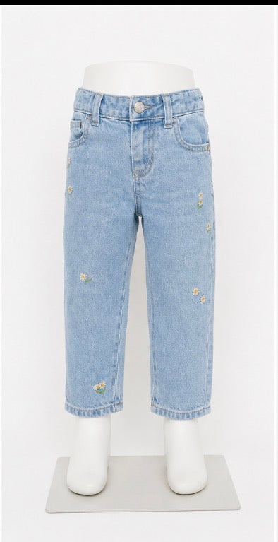 Cat & Jack Girls 3T Light Wash Floral Embroidered Jeans